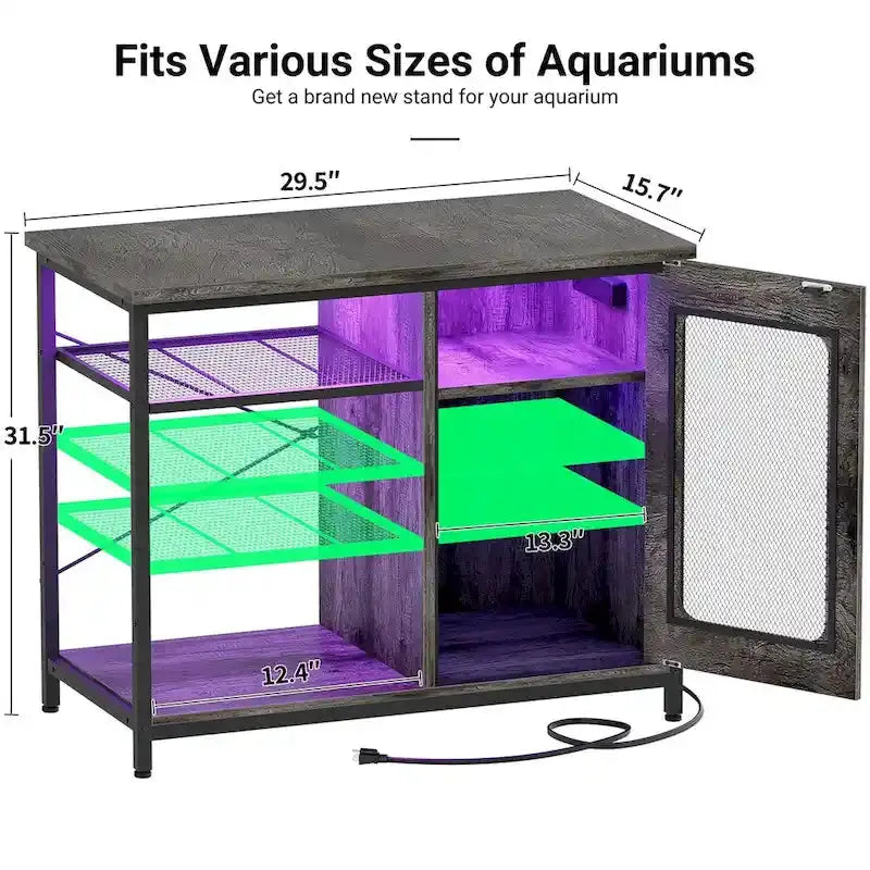 20–29 Gallon Aquarium Stand with Built-In Power Outlets and Integrated LED Lighting
