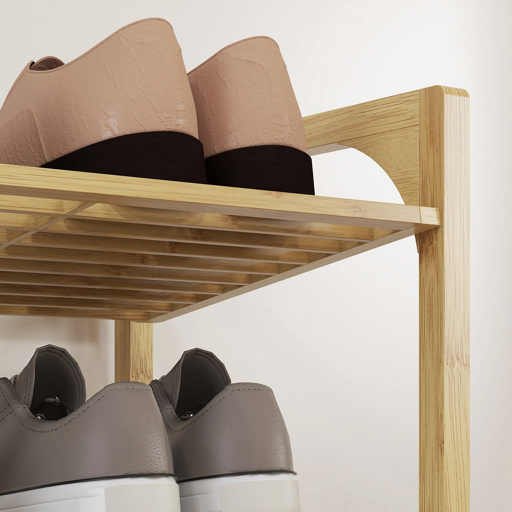 HOMCOM Schuhregal aus Bambus, 15,5 cm Regalhöhe, belüftetes Latten-Design, 76 x 33 x 67 cm, Naturholz-Effekt