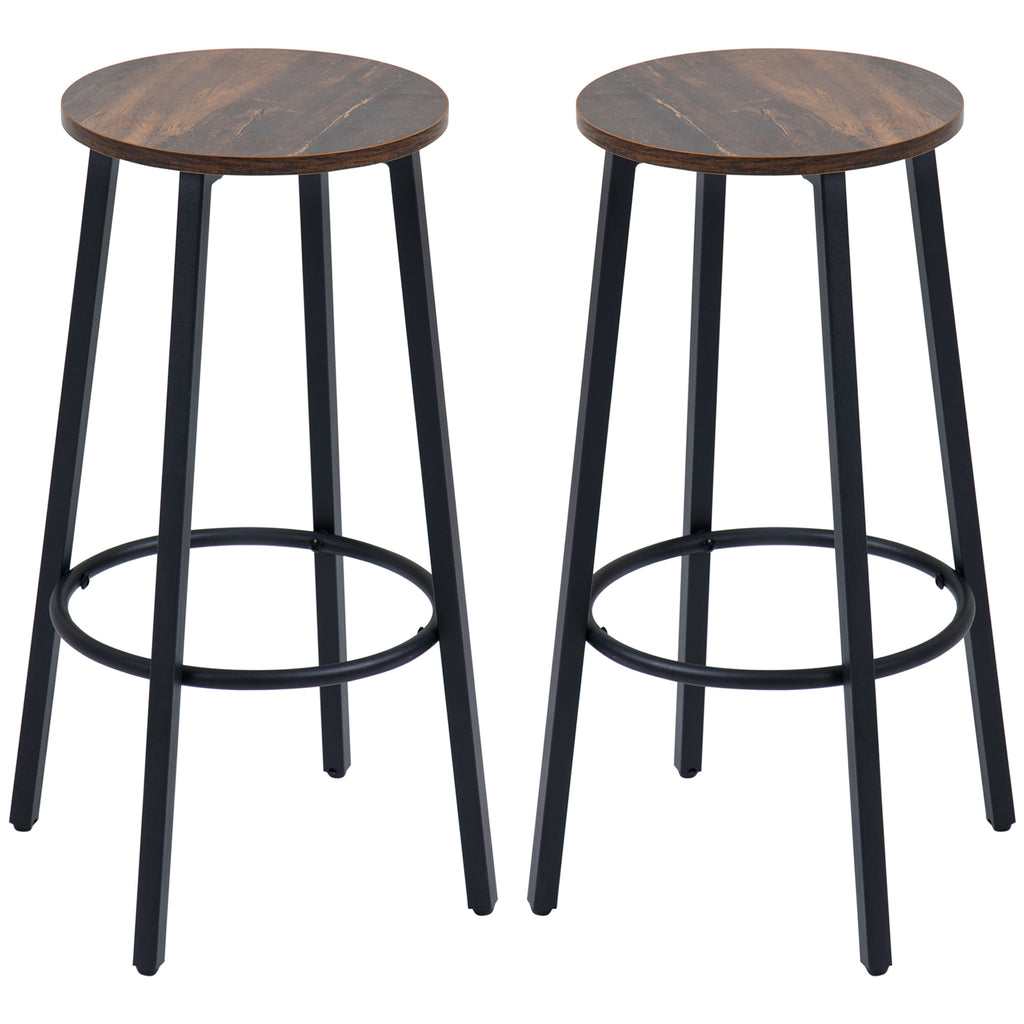 HOMCOM Barhocker-Set aus 2 Barstühlen im Industrial Design, Metallrahmen, Fußstütze, 42 x 42 x 65 cm