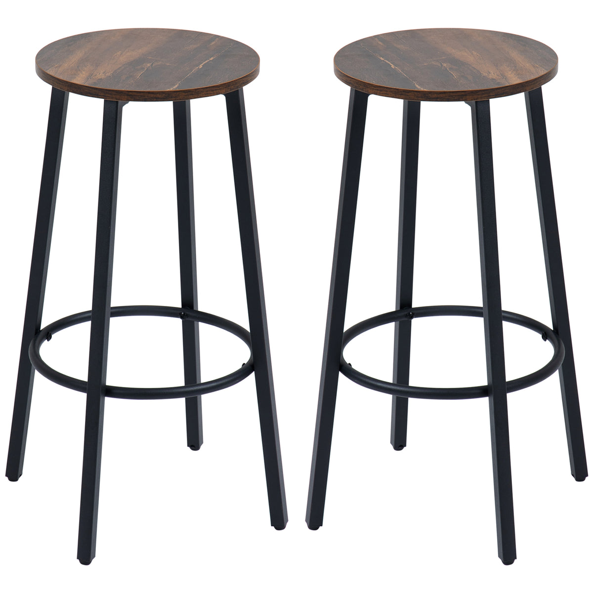 HOMCOM Barhocker-Set aus 2 Barstühlen im Industrial Design, Metallrahmen, Fußstütze, 42 x 42 x 65 cm
