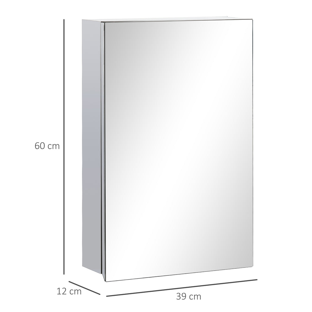 kleankin Spiegelschrank, Badschrank, 3 Regalfächer, rostfreier Metallrahmen, 39x12x60cm, Silber