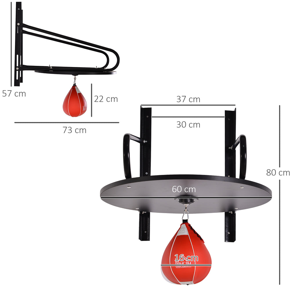 HOMCOM Punching Ball Speedball Boxen mit drehbarer Plattform + Luftpumpe Höhenverstellbar Stahl synthetische Beschichtung Rot Schwarz