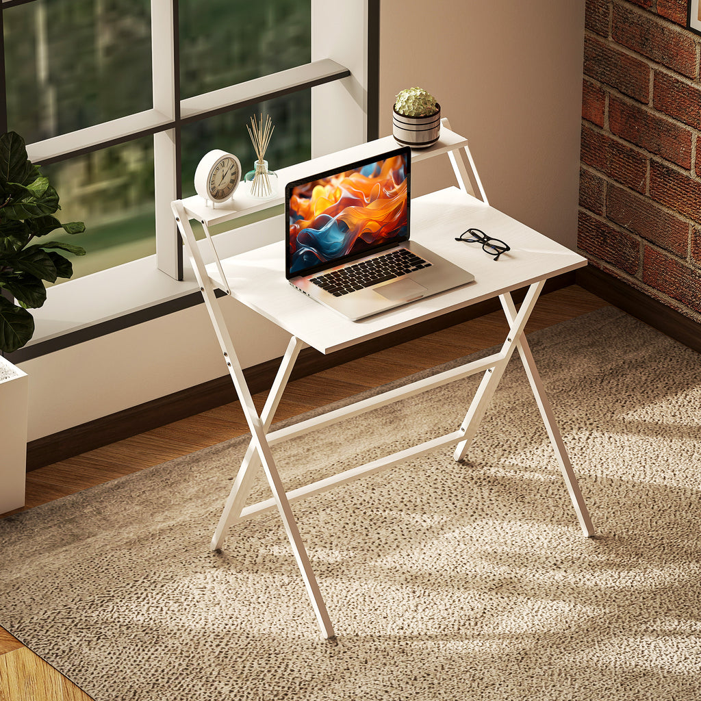 HOMCOM Klappbarer Schreibtisch 75,5 x 50 cm mit Ablagefach für Schlafzimmer, kleine Räume, Weiß