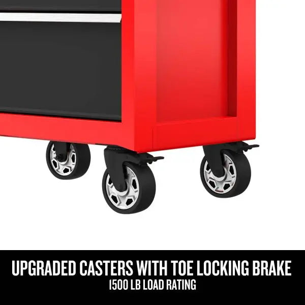 2000 Series Red Rolling Cabinet – 26-in Wide × 36.5-in Tall Five-Drawer Steel Storage Unit