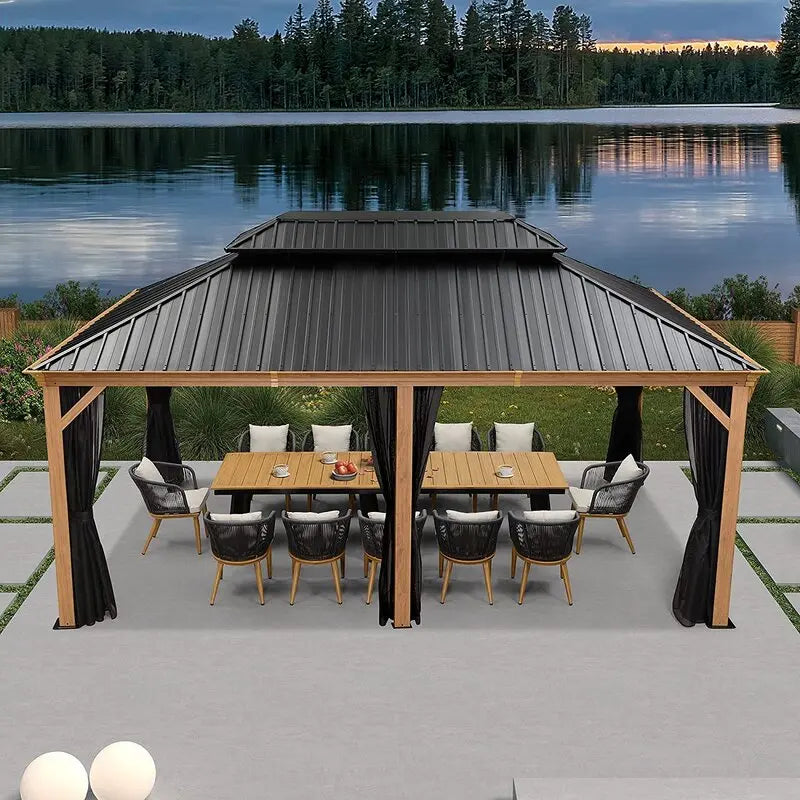 18 ft W x 12 ft D Heavy-Duty Metal Patio Gazebo with Reinforced Canopy and Anchoring Kit