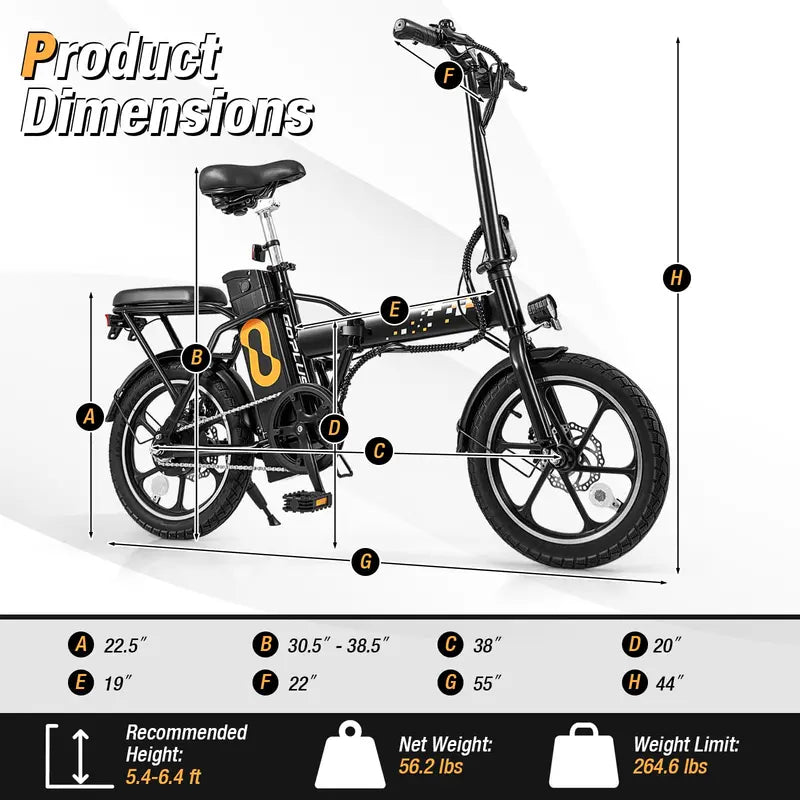 16-Inch Folding Electric Bike – 650W Brushless Motor, Removable 42V 10.4Ah Battery
