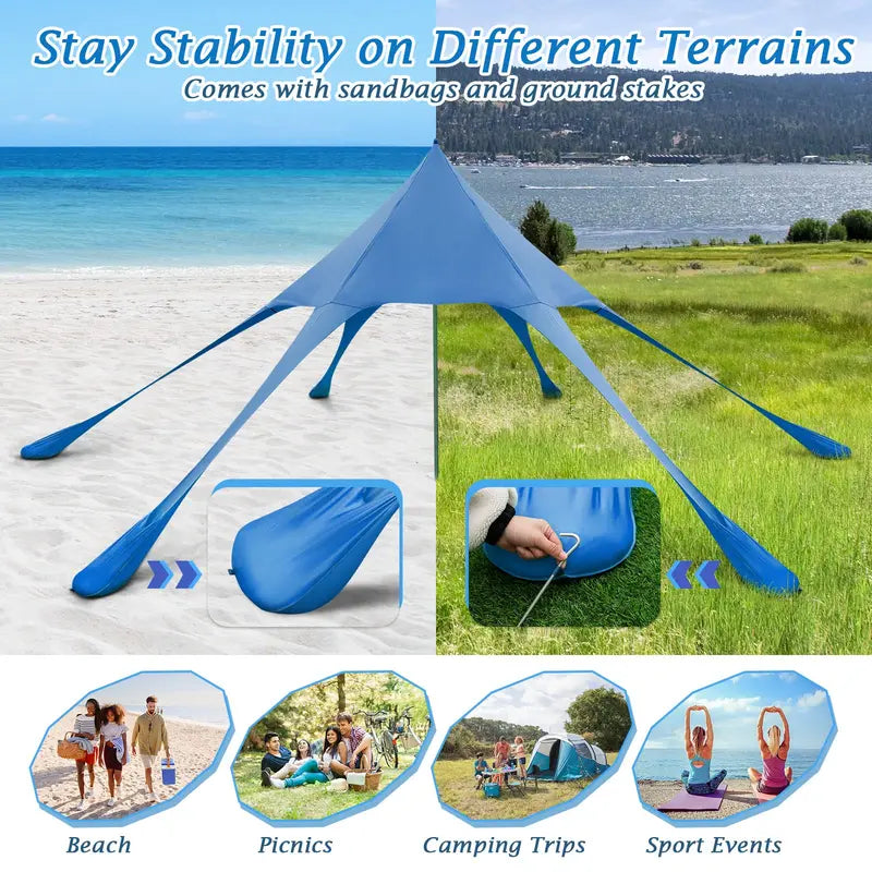 20×20 FT Beach Canopy – UPF50+ Sun Shade Tent with Aluminum Frame & Accessories