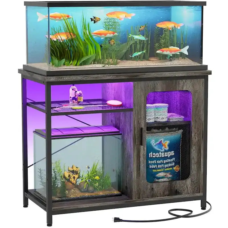 20–29 Gallon Aquarium Stand with Built-In Power Outlets and Integrated LED Lighting