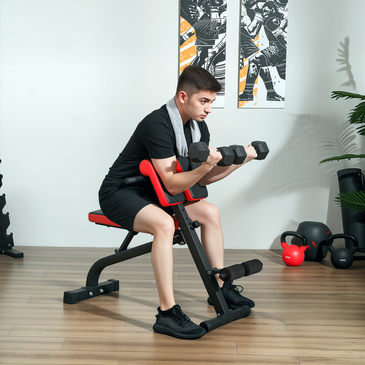 SPORTNOW Hantelbank, Multifunktions-Trainingsbank, Klappbar Fitnessbank, bis 120 kg belastbar, Stahl, Schwarz
