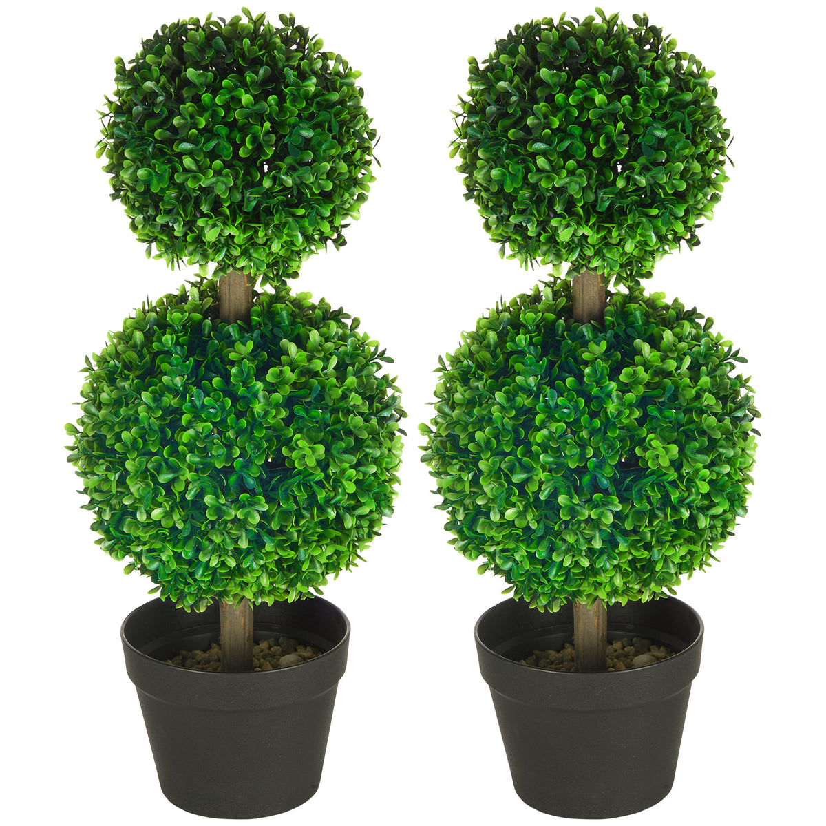 HOMCOM 2er-Set Künstlicher Buchsbaum, 2 Buchsbäume, Outdoor, 17 cm x 17 cm x 60 cm, Grün + Braun+ Schwarz