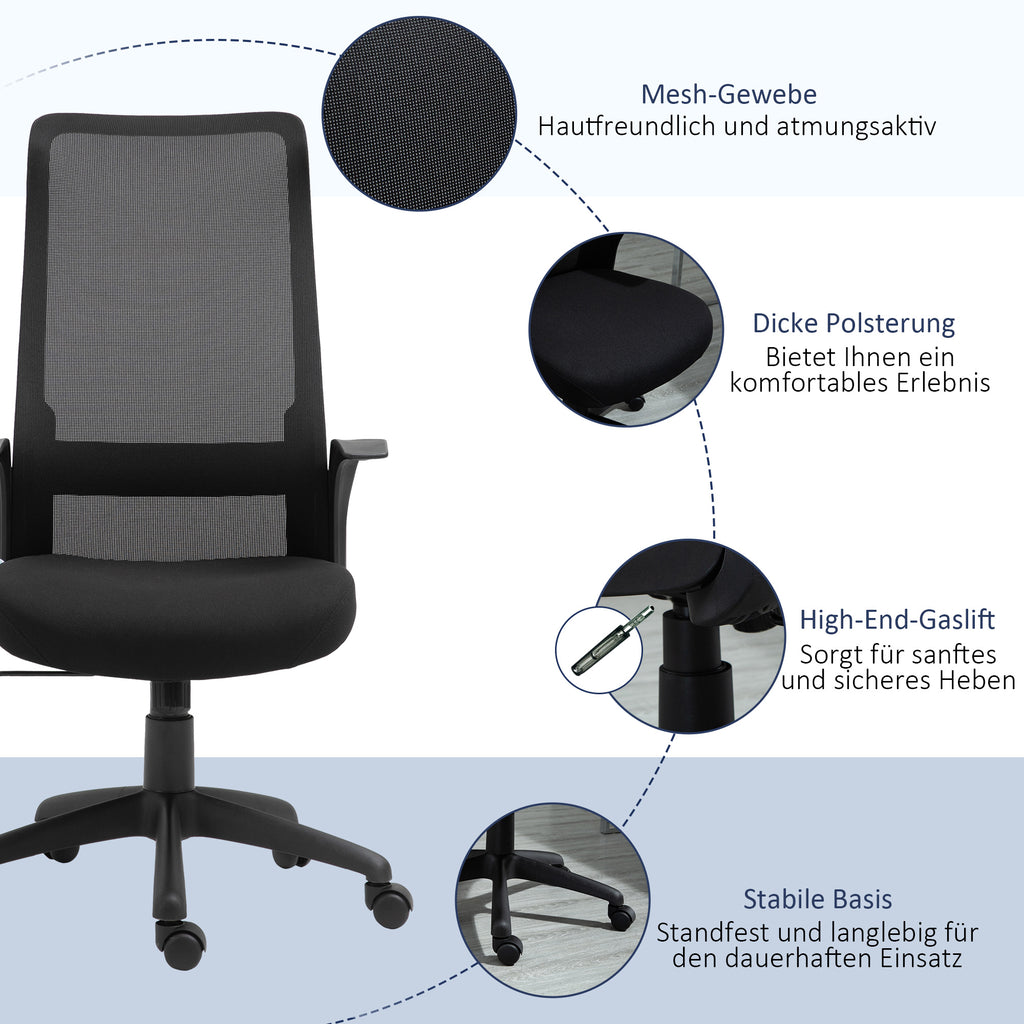 Vinsetto Bürostuhl Kopflehne Home-Office-Stuhl höhenverstellbarer Schreibtischstuhl ergonomisch 360°-Drehräder Büro Schaumstoff Nylon Schwarz 62 x 62 x 113-122 cm