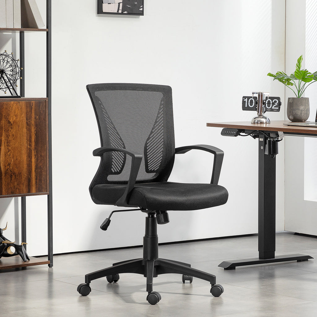 HOMCOM Bürostuhl mit Mesh-Rückenlehne, höhenverstellbar, bis 120 kg, Schwarz