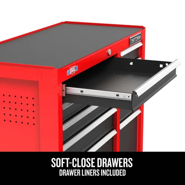 2000 Series Red Rolling Cabinet – 26-in Wide × 36.5-in Tall Five-Drawer Steel Storage Unit