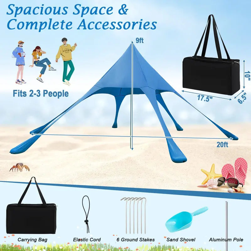 20×20 FT Beach Canopy – UPF50+ Sun Shade Tent with Aluminum Frame & Accessories