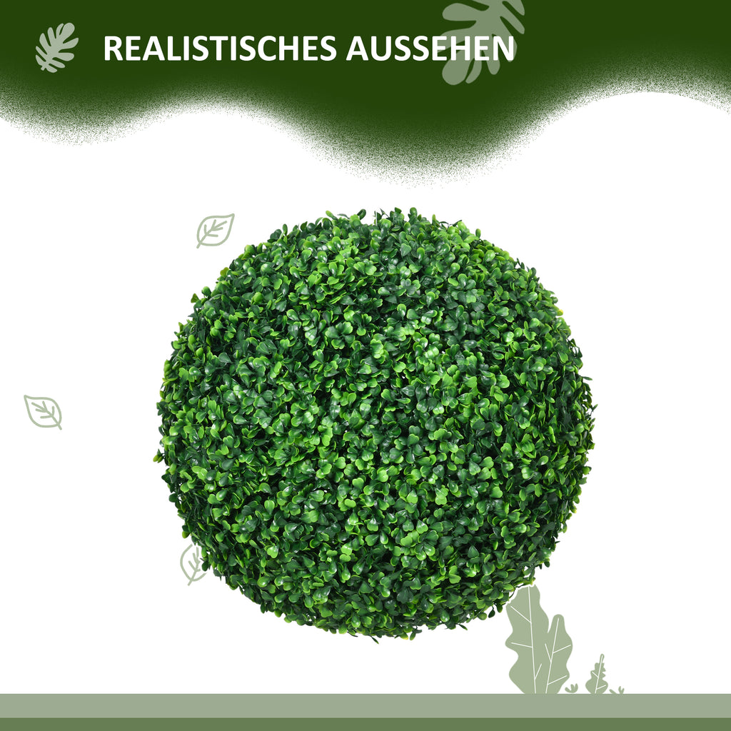 HOMCOM 2er-Set Buchsbaumkugel, Künstliche Pflanzen, Zimmerpflanze mit UV-Schutz, Deko-Pflanze, für Indoor, Outdoor, Grün