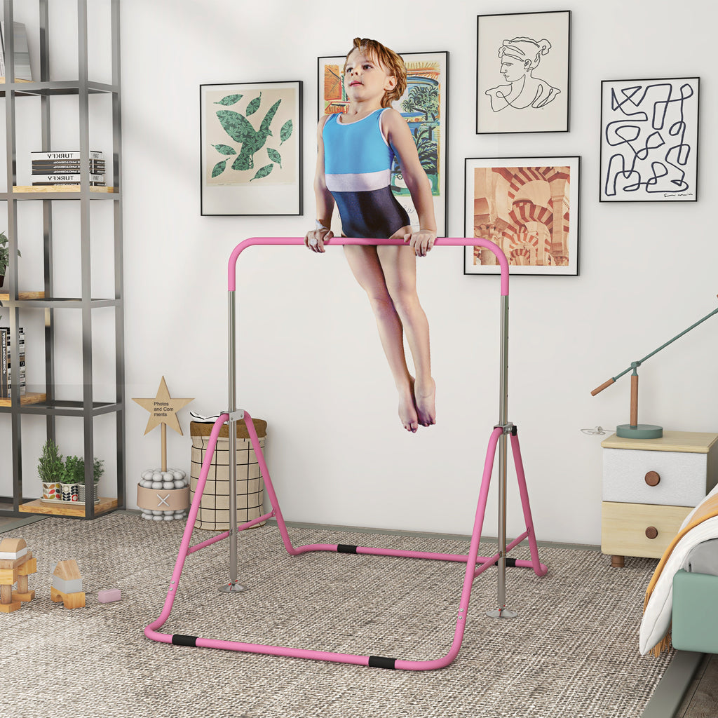 HOMCOM Kinderturnstange für Kinder, klappbar, Höhe verstellbar von 88 bis 128 cm, Rose