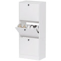 HOMCOM Schuhschrank, Schuhregal, 3 Klappfächer, verstellbar, Spanplatte, Weiß