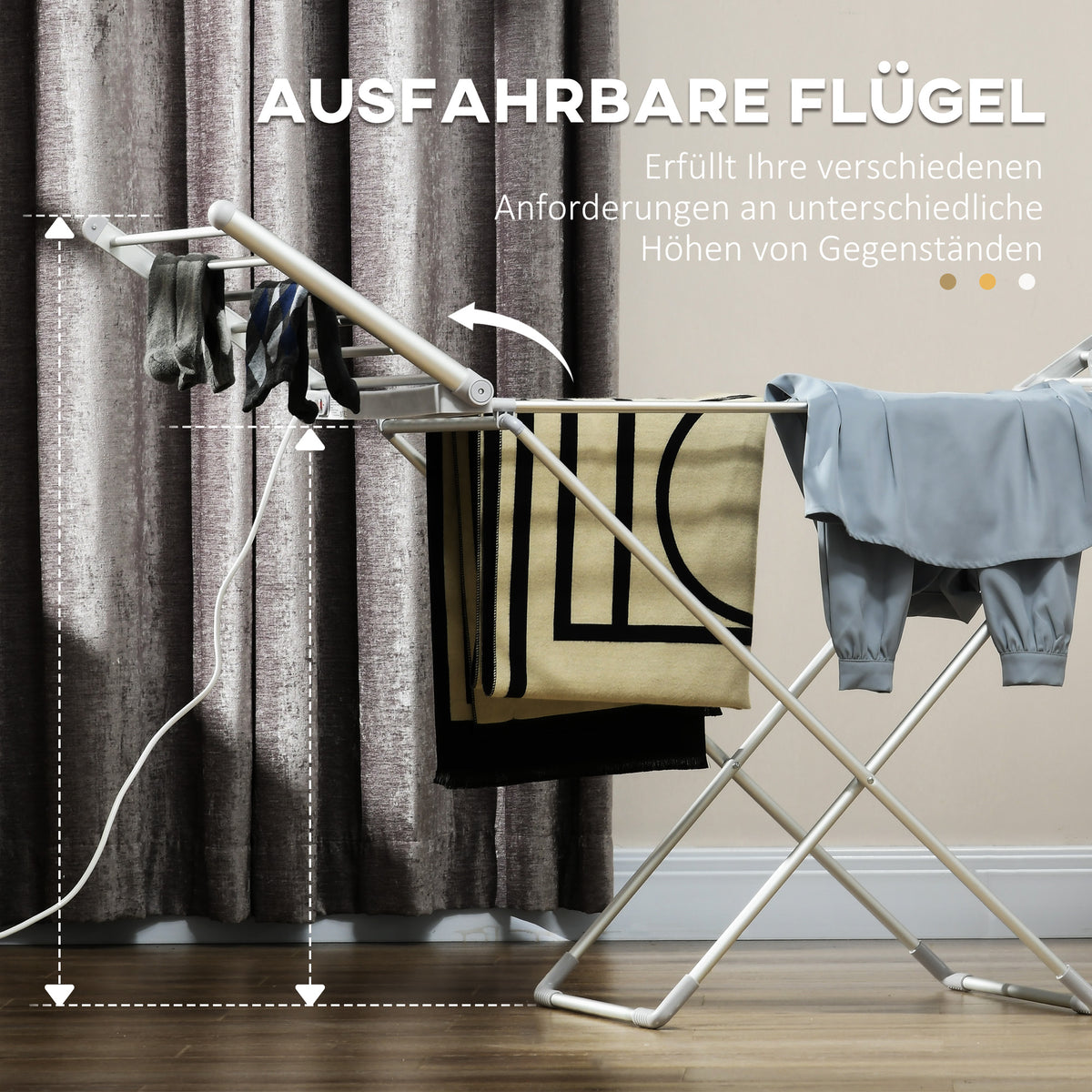 HOMCOM Wäscheständer mit Heizfunktion, 45-55 ℃, zusammenklappbar, 144L x 53B x 96H cm