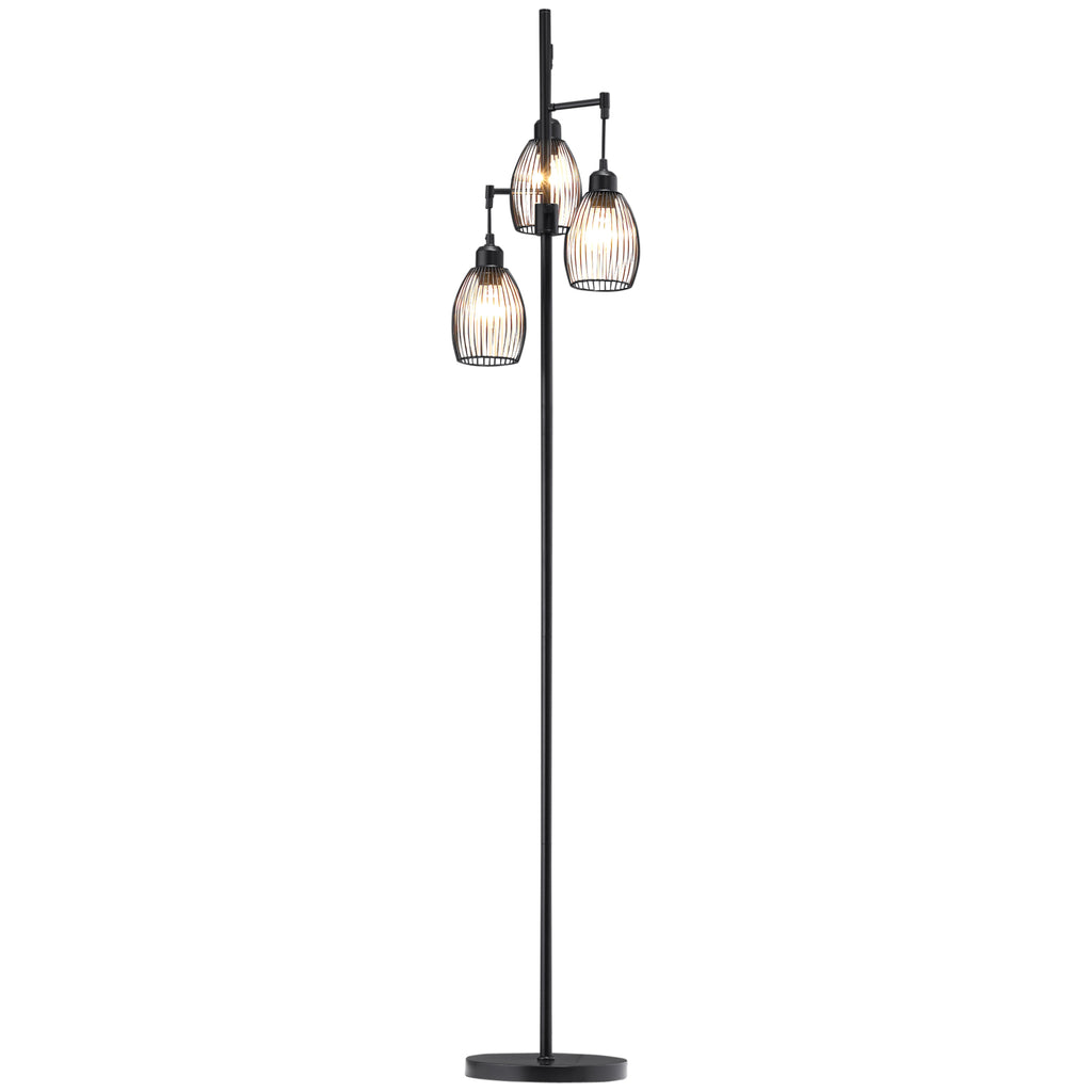 HOMCOM Stehleuchte im Industrie-Design mit 3 Lampenschirmen 30 cm x 30 cm x 170,5 cm Stahl