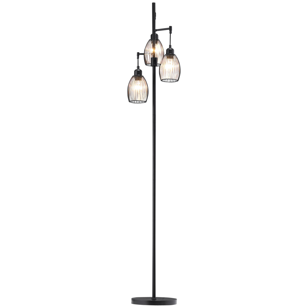 HOMCOM Stehleuchte im Industrie-Design mit 3 Lampenschirmen 30 cm x 30 cm x 170,5 cm Stahl
