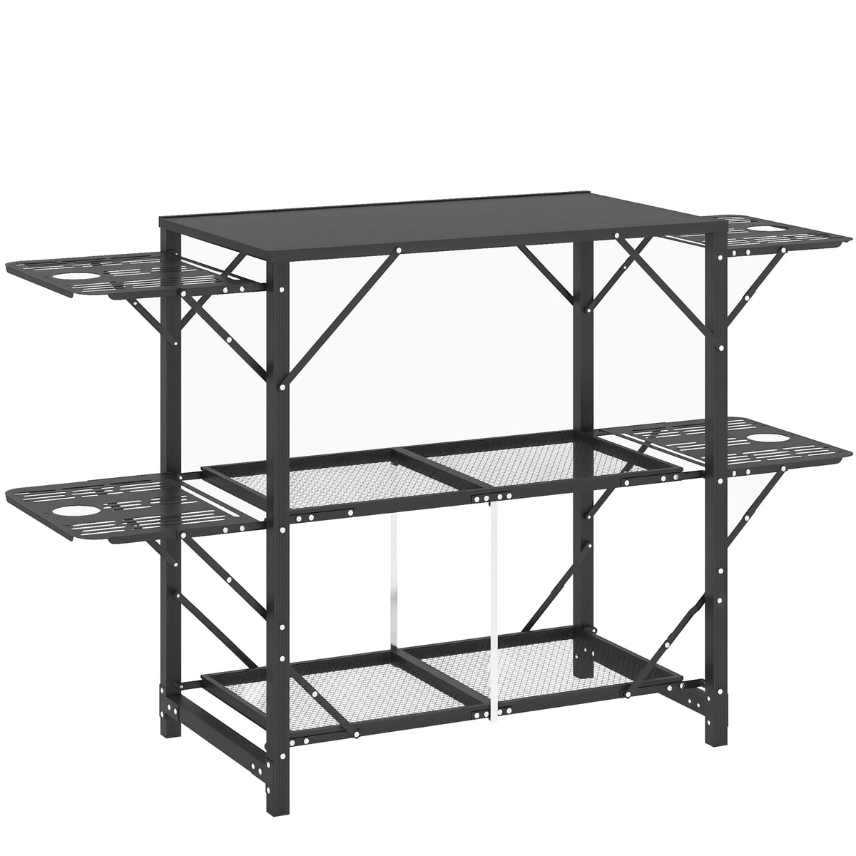 Outsunny Campingtisch Picknicktisch Outdoor-Küchenschrank, klappbar, wetterbeständig, 126 cm x 44 cm x 80 cm, Schwarz