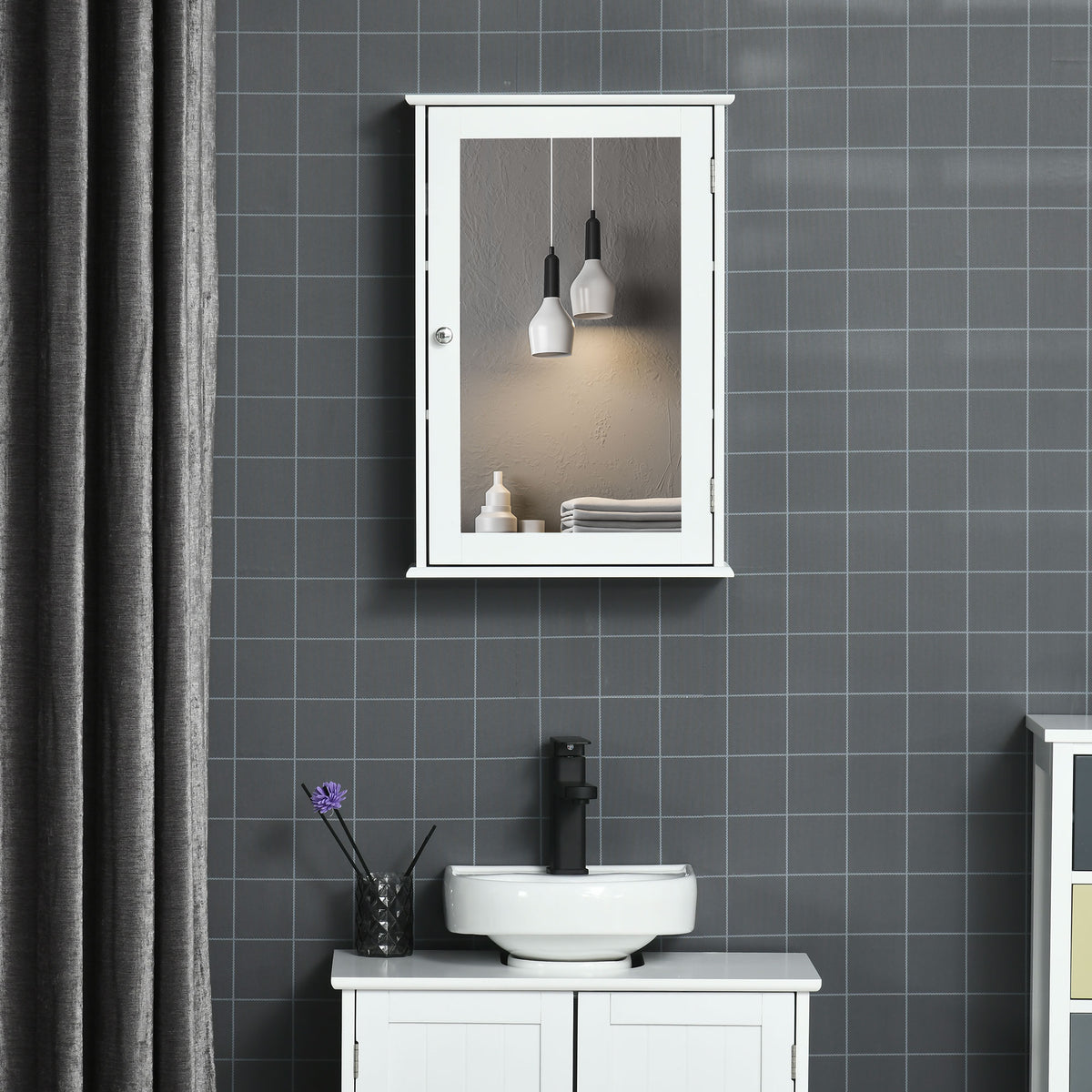 kleankin Wandspiegel-Schrank für das Badezimmer mit Spiegel - Spiegelschrank - WC-Aufbewahrungsschrank - 1 Tür, 2 Regale - Weißes MDF-Glas