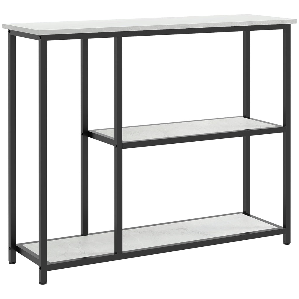 HOMCOM Konsolentisch im Industriedesign, 2 Regale, Marmor-Optik, Schwarz + Weiß