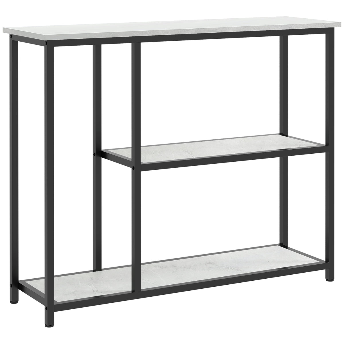 HOMCOM Konsolentisch im Industriedesign, 2 Regale, Marmor-Optik, Schwarz + Weiß