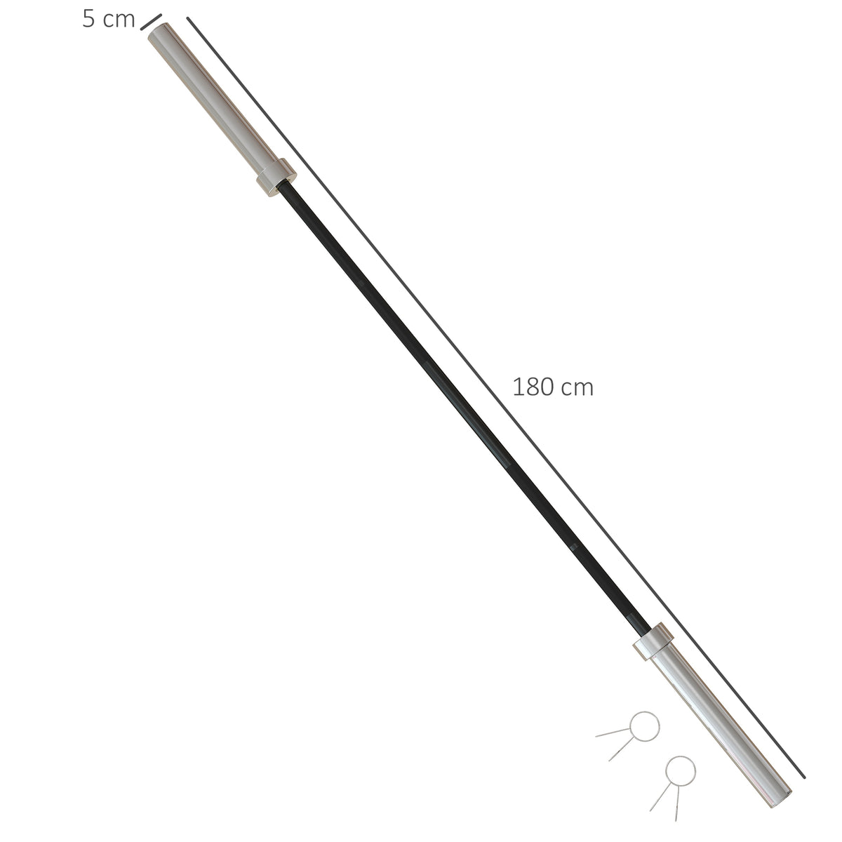 SPORTNOW Langhantelstange aus Stahl 180 cm Ø50 mm mit 2 Klemmen Belastbarkeit 200 kg Langhantelstange für Hantelscheiben Ø5 cm Fitness
