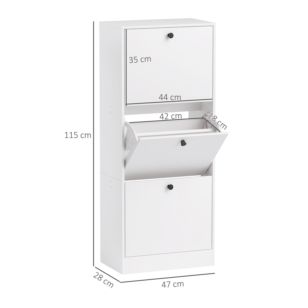 HOMCOM Schuhschrank, Schuhregal, 3 Klappfächer, verstellbar, Spanplatte, Weiß