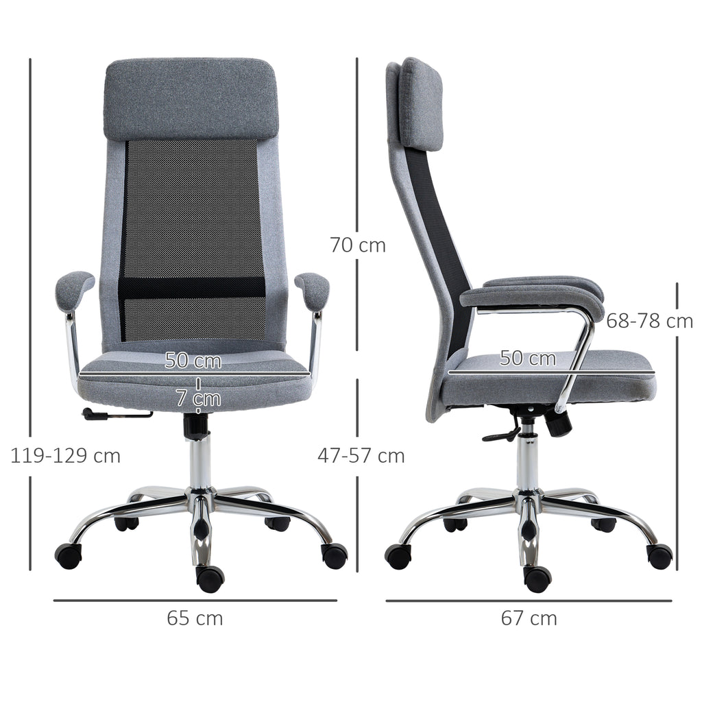 Vinsetto Bürostuhl Computerstuhl ergonomischer Schreibtischstuhl Höhenverstellung und Kopfstütze mit Schaumstoff nordischer Stil hellgrau+schwarz 65 x 67 x 119-129 cm