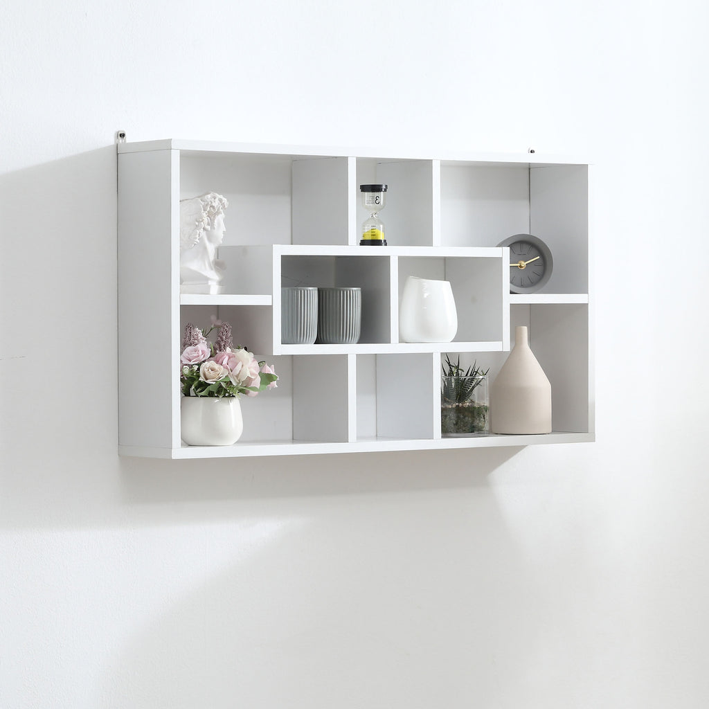HOMCOM Wandregal Hängeregal Schweberegal Regal Bücherregal Wandboard Organizer Lowboard Holz Weiß 85 x 14,5 x 47,5 cm