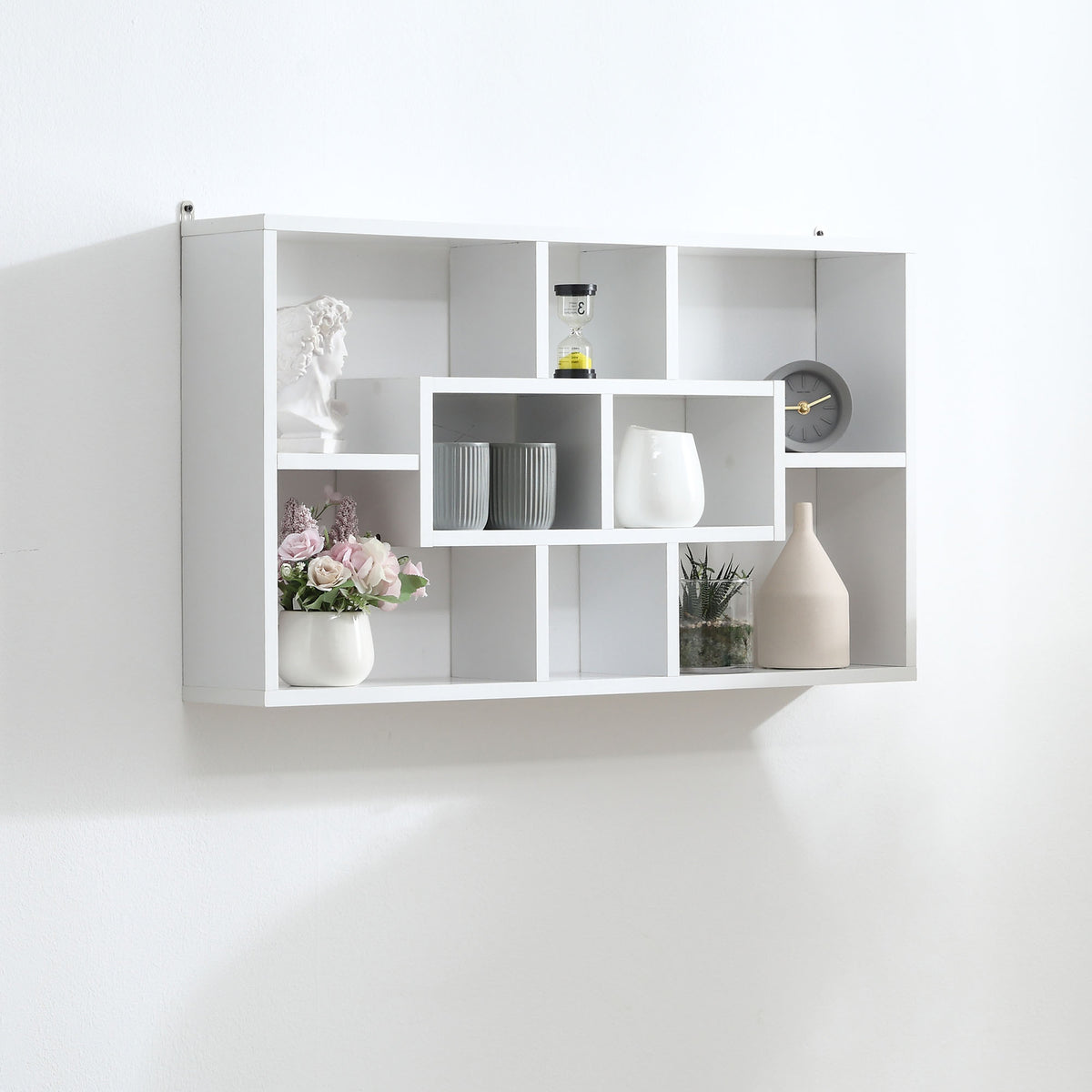 HOMCOM Wandregal Hängeregal Schweberegal Regal Bücherregal Wandboard Organizer Lowboard Holz Weiß 85 x 14,5 x 47,5 cm