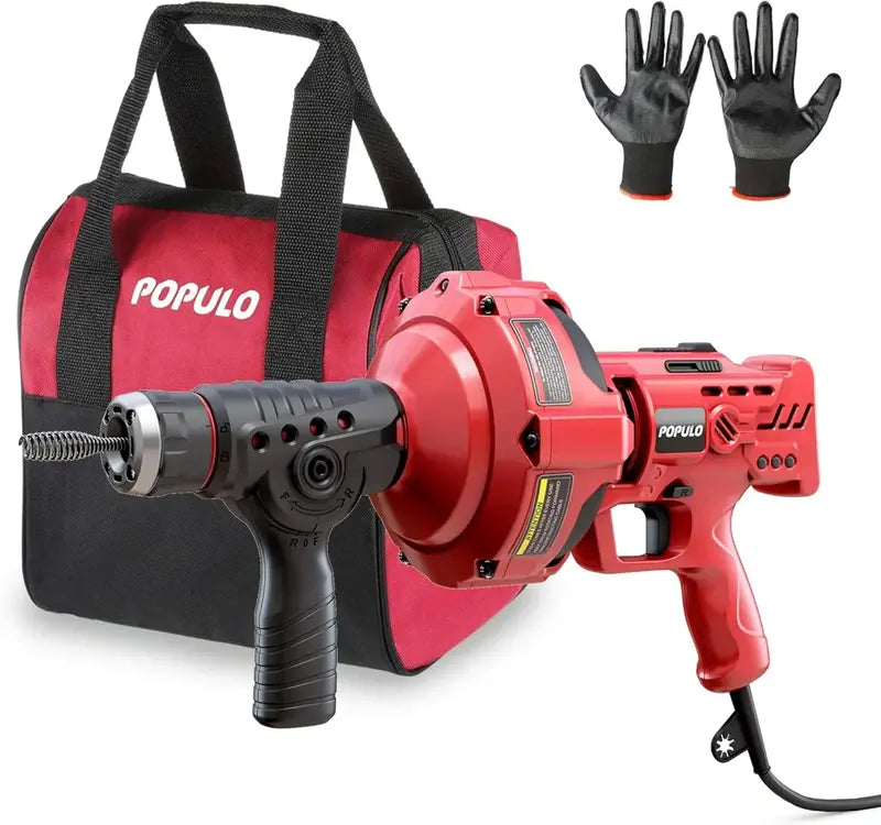 20V Cordless Drain Auger with Auto-Feed System – 25-Foot Electric Snake Kit Includes 2.0Ah Battery, Charger, Storage Bag, and Protective Gloves for Kitchen, Bathroom & Shower Lines