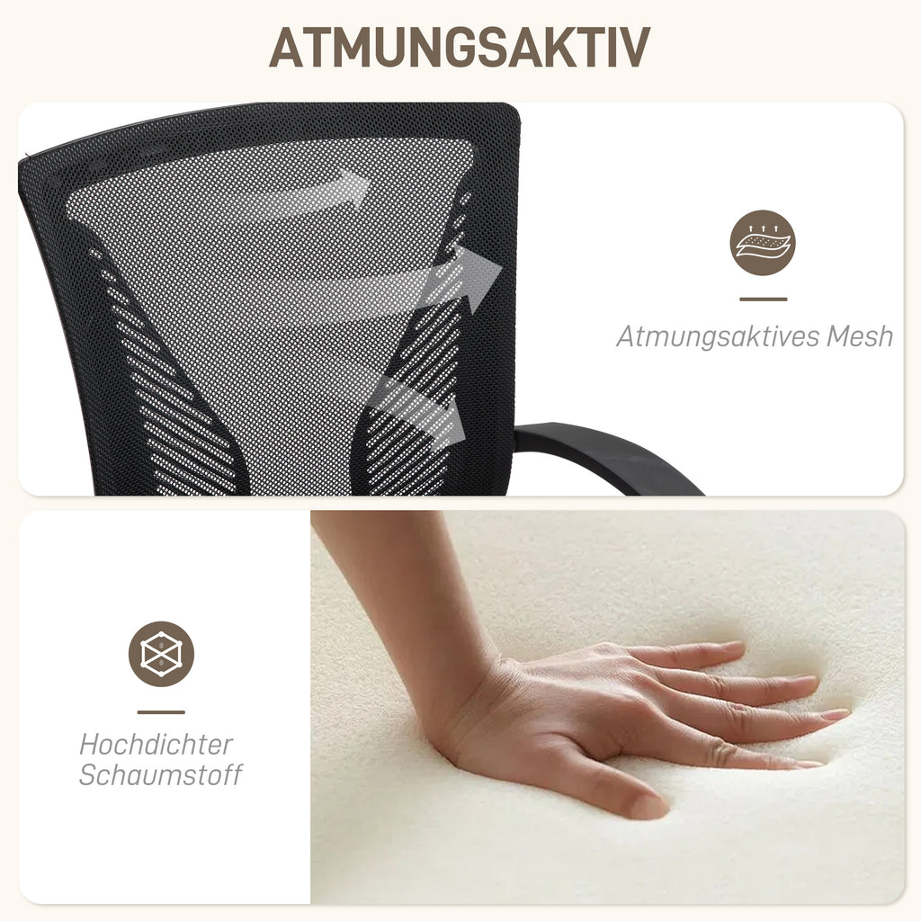 HOMCOM Bürostuhl mit Mesh-Rückenlehne, höhenverstellbar, bis 120 kg, Schwarz