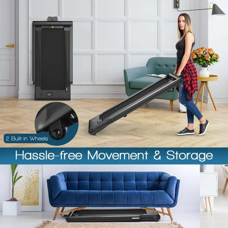 2-in-1 Under-Desk Treadmill – Foldable Electric Model with 2.25HP Motor and LED Control Display