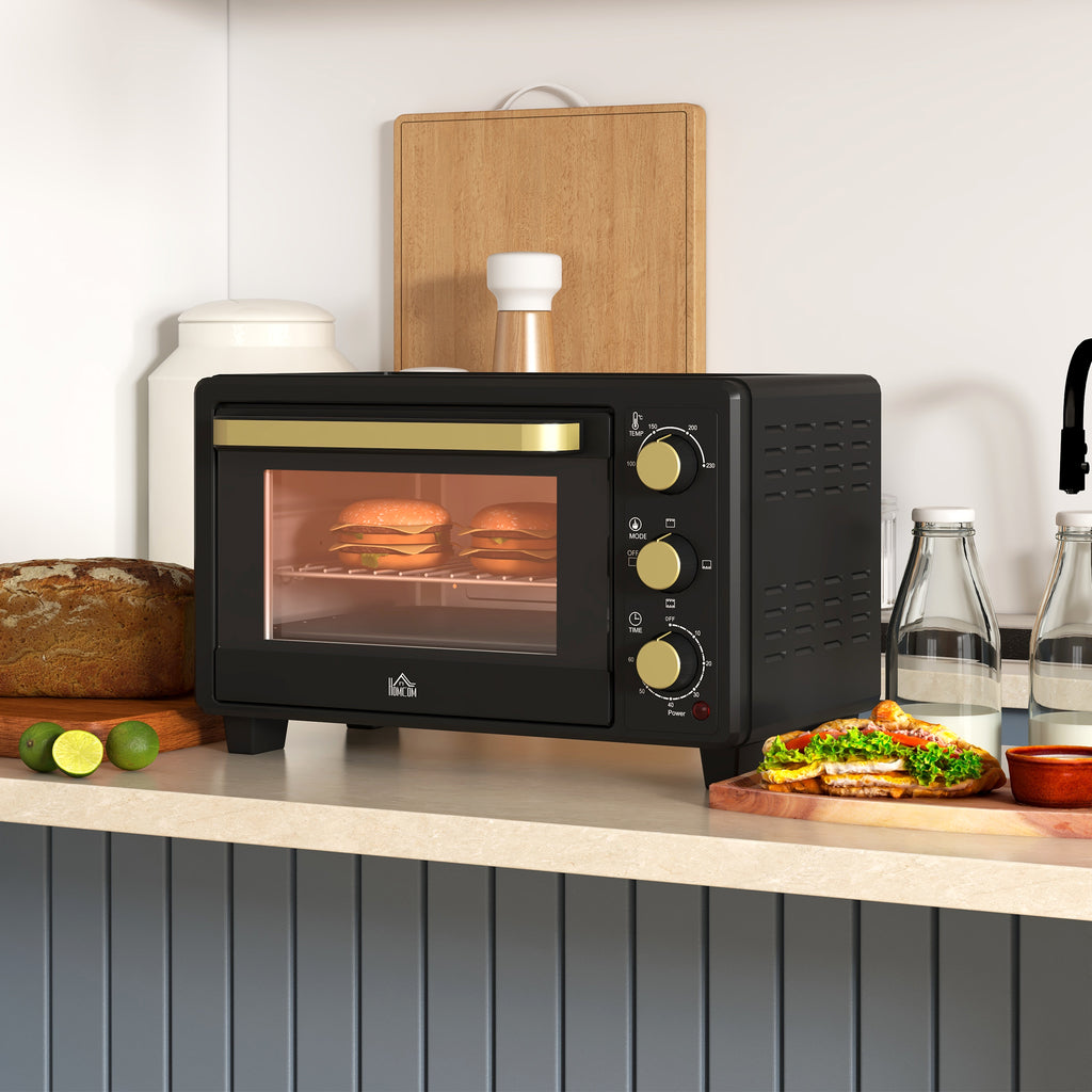HOMCOM Mini-Ofen, Toasterofen, Timer, Gitterrost, Backblech, Glasfenster, Metall, Schwarz