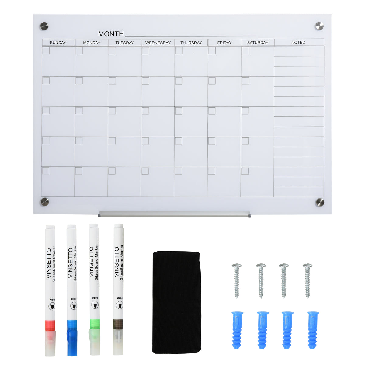 Vinsetto Whiteboard Whiteboard Kalender für Organisation Ferienpläne und Monatsplanungen inkl. 1 Stifthalter, 4 Marker & Radierer 90 x 60 cm