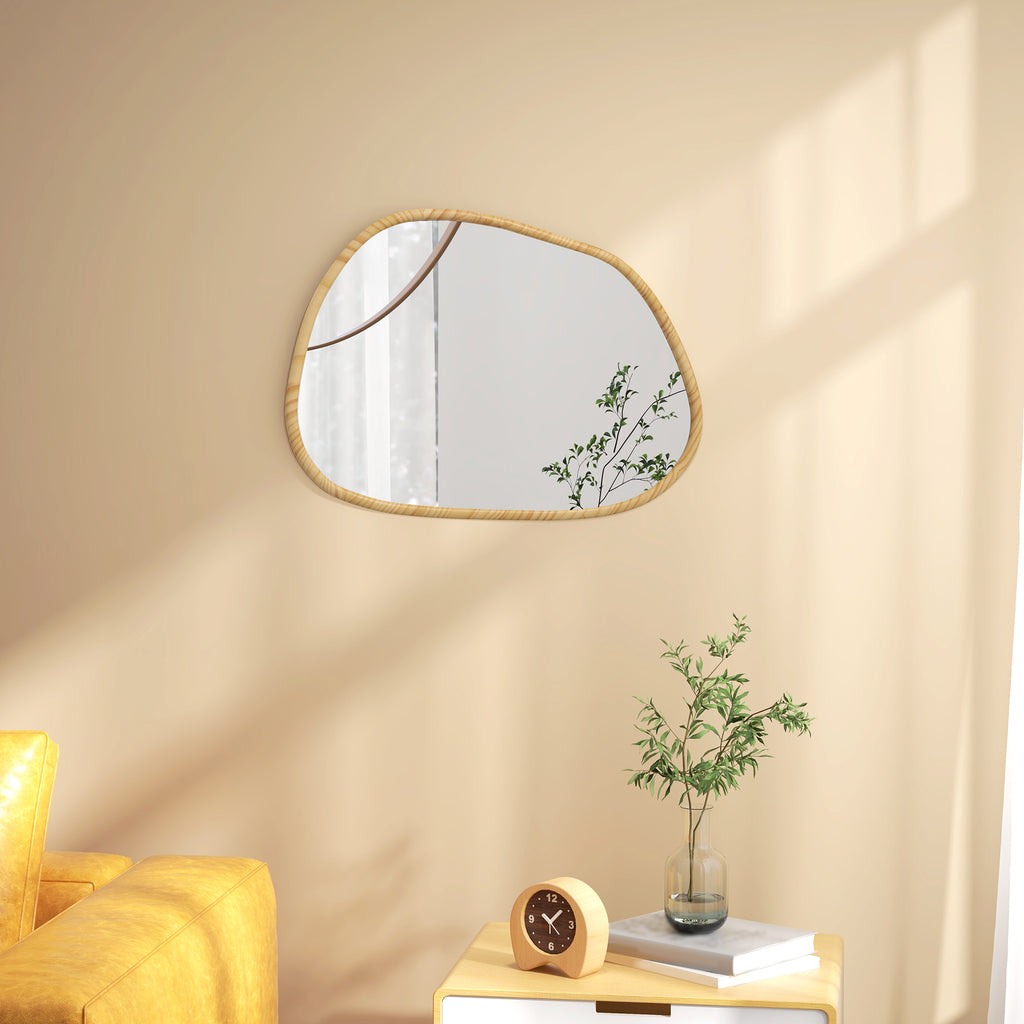 HOMCOM Wandspiegel Dekospiegel Spiegel, Vintage-Design, 70 cm x 2,1 cm x 50 cm, Massivholz, Natur