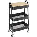 HOMCOM Rollwagen aus Stahl mit 3 Ebenen, MDF-Platte, Griffe Maße 45L x 31B x 79,4H cm