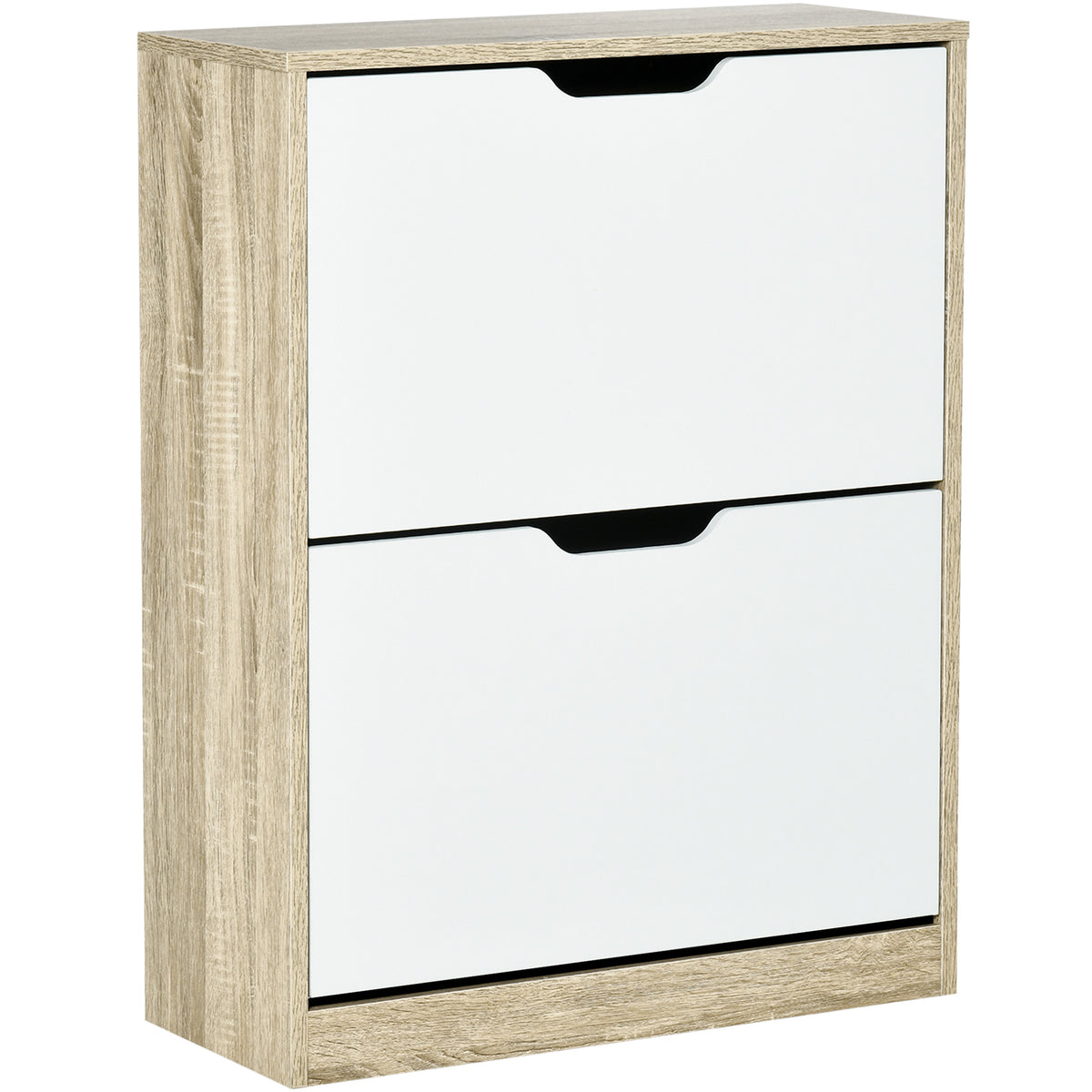HOMCOM Schlanker Schuhschrank mit 2 Schubladen für 8 Paar Schuhe 62,5x26x81 cm, Holz und Weiß