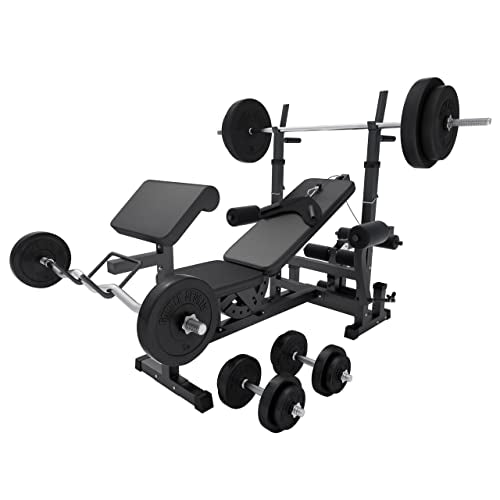 Gorilla Sports Hantelbank mit Gewichten, 170 cm Stange und Hantelset ✨
