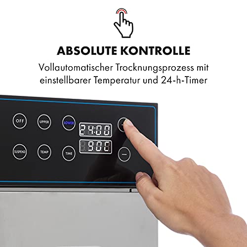 Klarstein Dörrautomat Edelstahl – 4.000-W-Dörrgerät, 48 Edelstahl-Einlegeböden, 30–90 °C, 24-Stunden-Timer, 6 Ventilatoren, 2 Trockenkammern, 50–55 dB, ideal für Obst, Gemüse, Fleisch, Kräuter, Silbero