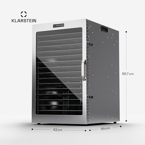 Klarstein Dörrgerät, Dörrautomat für Gemüse, Obst, Pilze & Fleisch, 1500W Edelstahl-Dörrautomat, Trockenautomat mit 16 Metallgitter, Dörrgerät mit 24H Timer & Touch-Display, Food Dehydratoro