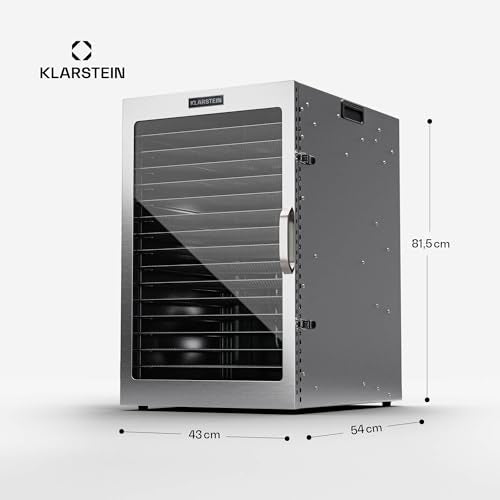 Klarstein Dörrgerät, Dörrautomat für Gemüse, Obst, Pilze & Fleisch, 1500W Edelstahl-Dörrautomat, Trockenautomat mit 16 Metallgitter, Dörrgerät mit 24H Timer & Touch-Display, Food Dehydratoro