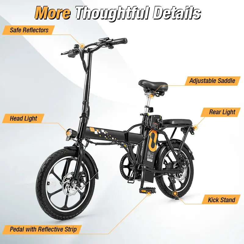 16-Inch Folding Electric Bike – 650W Brushless Motor, Removable 42V 10.4Ah Battery