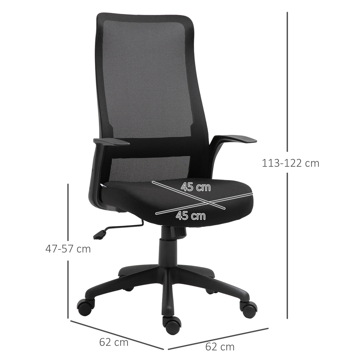 Vinsetto Bürostuhl Kopflehne Home-Office-Stuhl höhenverstellbarer Schreibtischstuhl ergonomisch 360°-Drehräder Büro Schaumstoff Nylon Schwarz 62 x 62 x 113-122 cm