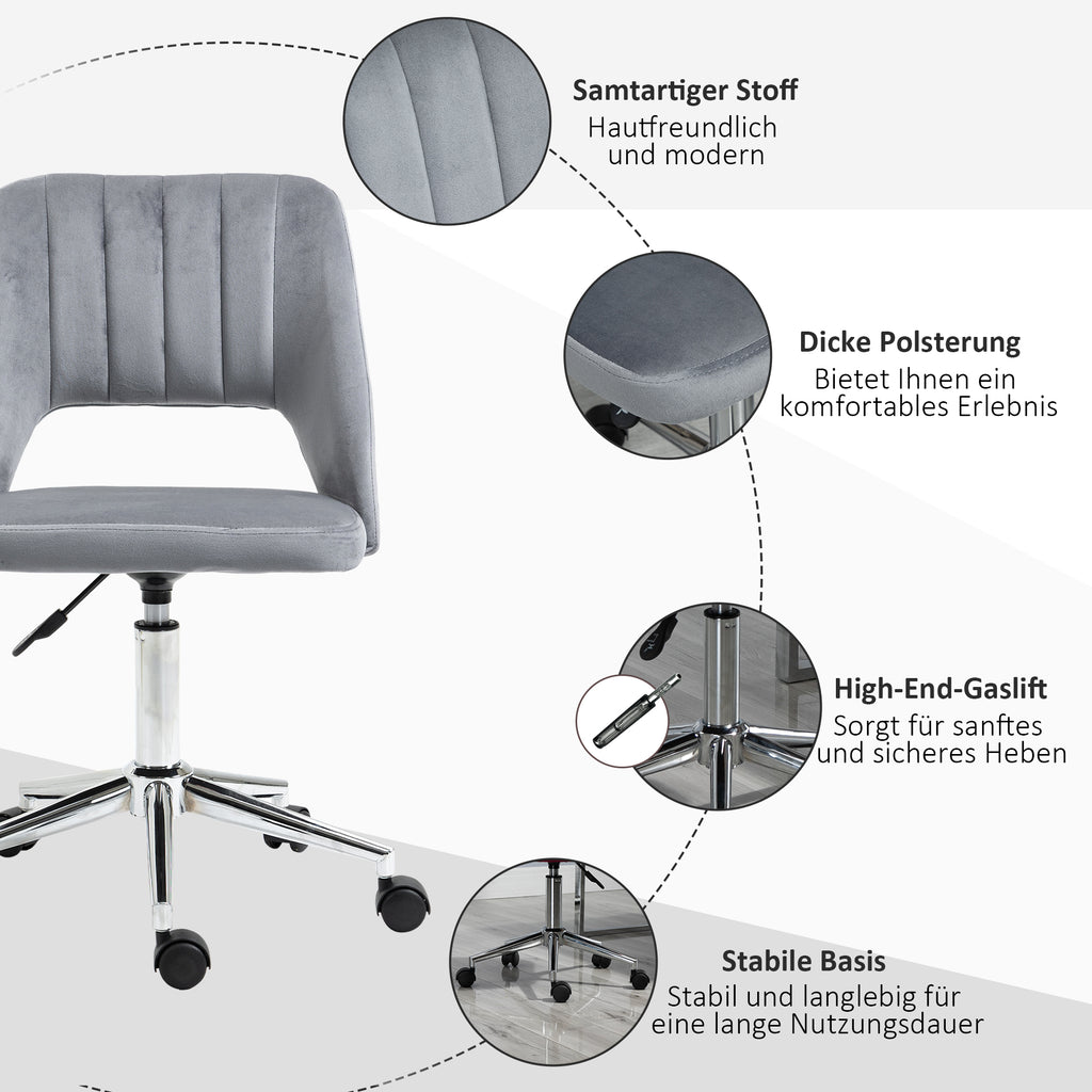 Vinsetto Höhenverstellbarer Schreibtischstuhl mit Rollen, 360° drehbar, Jakobsmuschel-Form, Schaumstoff, 49 x 60 x 79-91 cm, Dunkelgrau
