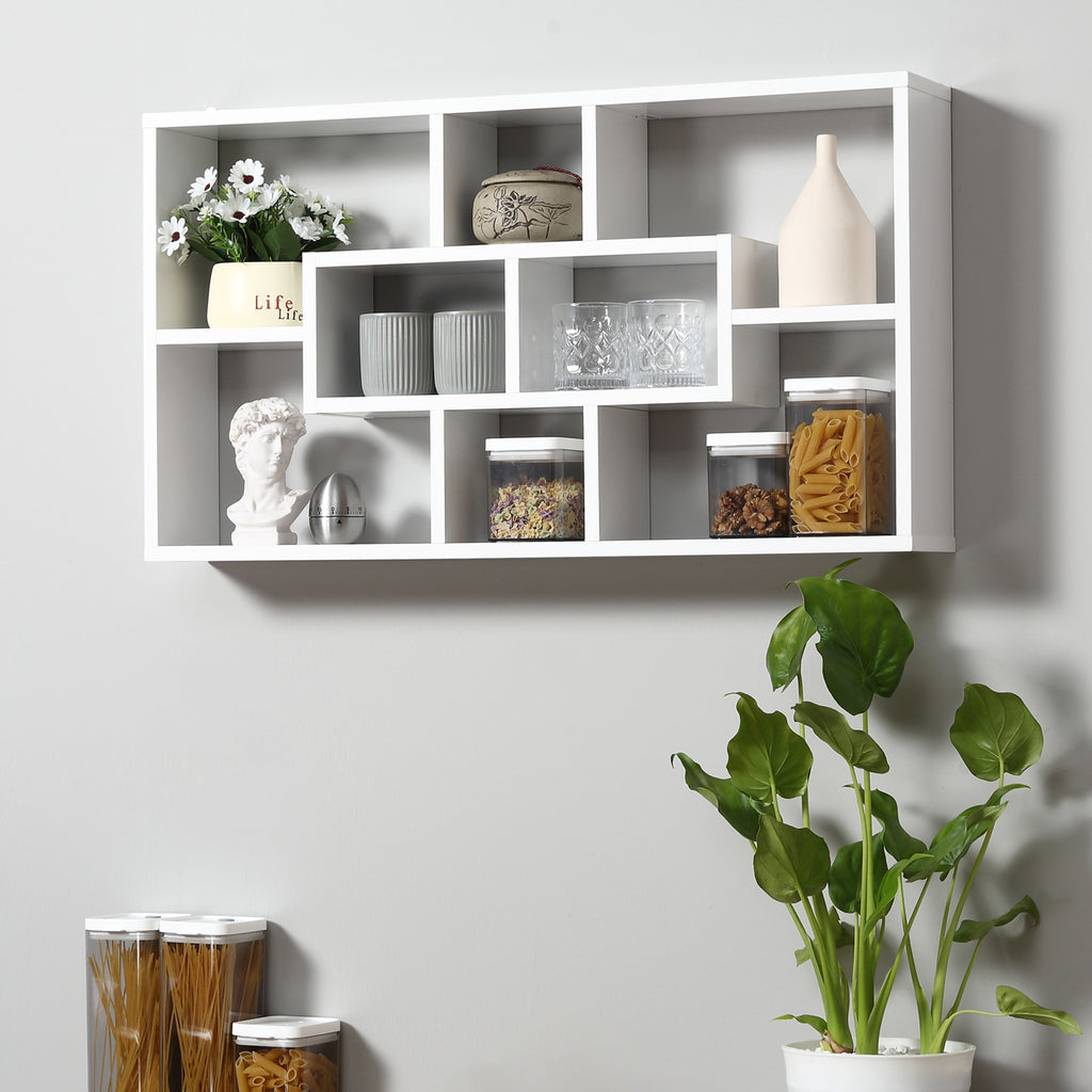 HOMCOM Wandregal Hängeregal Schweberegal Regal Bücherregal Wandboard Organizer Lowboard Holz Weiß 85 x 14,5 x 47,5 cm
