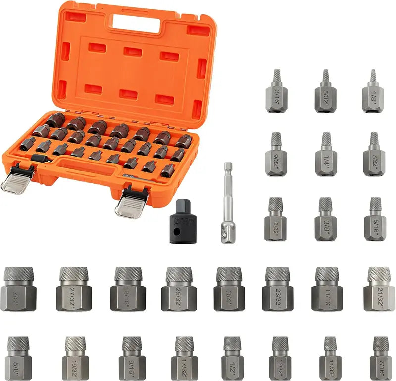 27-Piece Broken Screw Extractor Kit – High-Carbon Steel Removal Tools